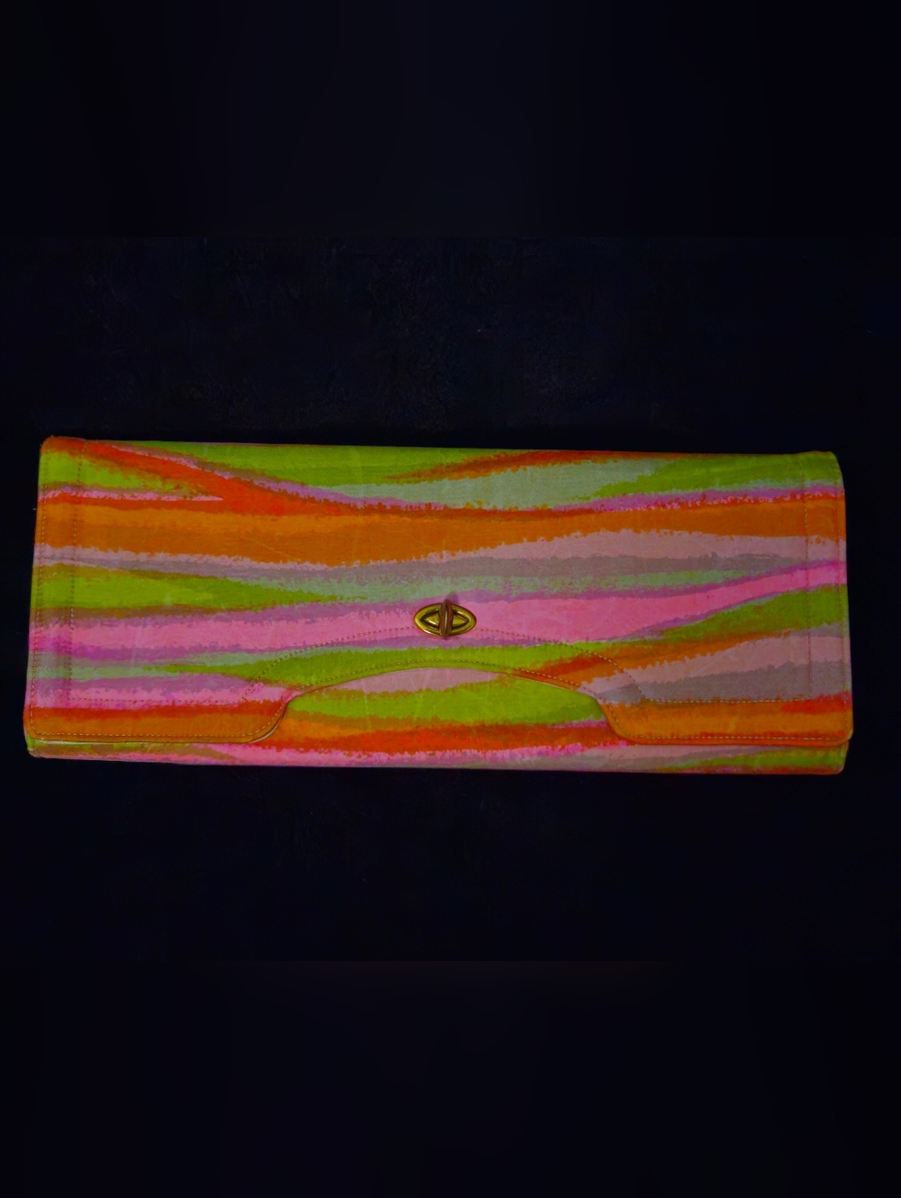 Vintage Stylecraft Miami Colorful Striped Clutch w/Turnlock -Pink, Orange, Green
